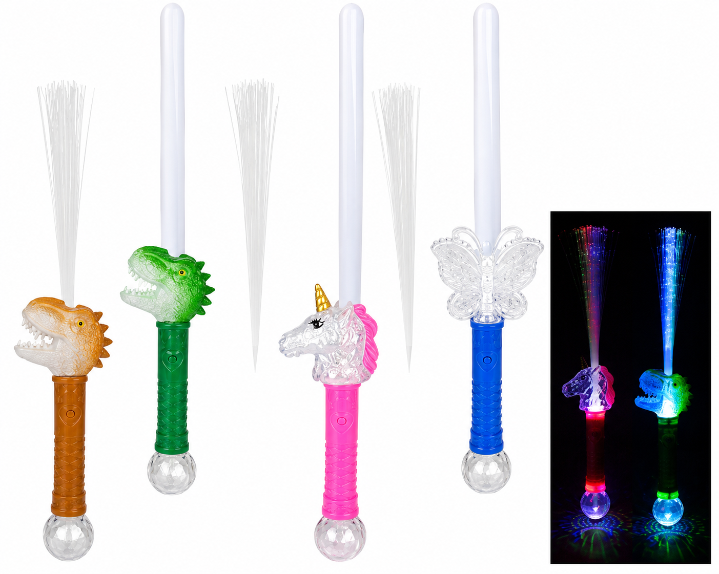 LED Fibre Optic Flashing Glow Wand Sticks (Dinosaur/Unicorn/Butterfly)