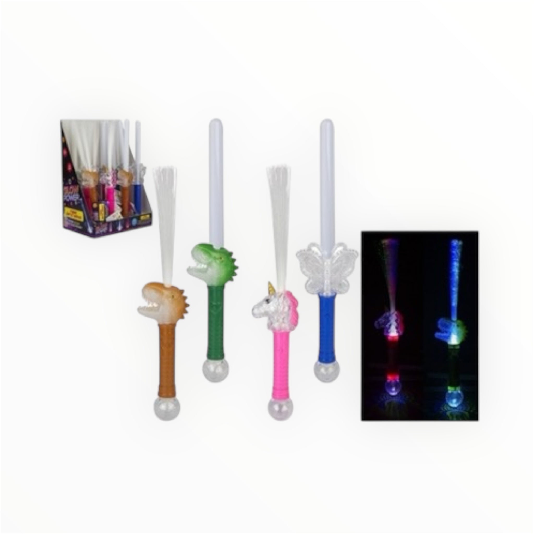 LED Fibre Optic Flashing Glow Wand Sticks (Dinosaur/Unicorn/Butterfly)